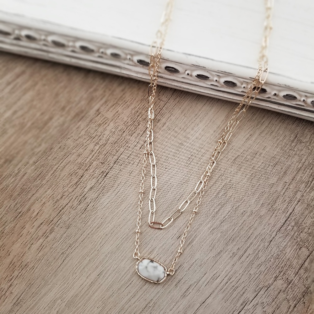🆕 Boho Layered Semi Precious Stone Necklace on Silver Chain - Picture 3 of 5